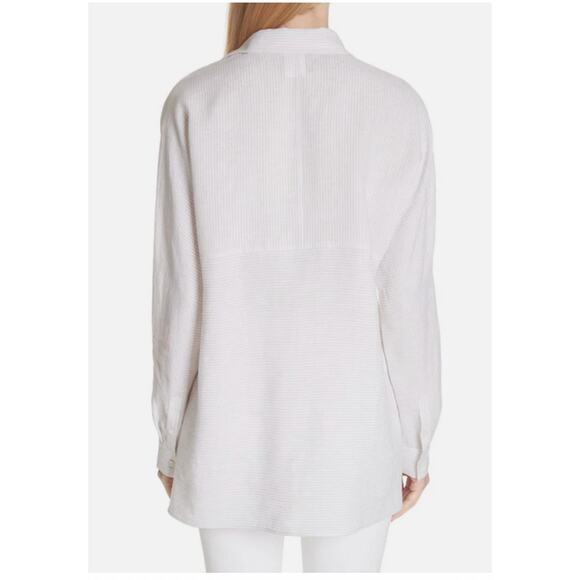 Lafayette 148 NY Alyssa Linen Pinstripe Blouse Baby Pink Large NWT - Picture 4 of 10